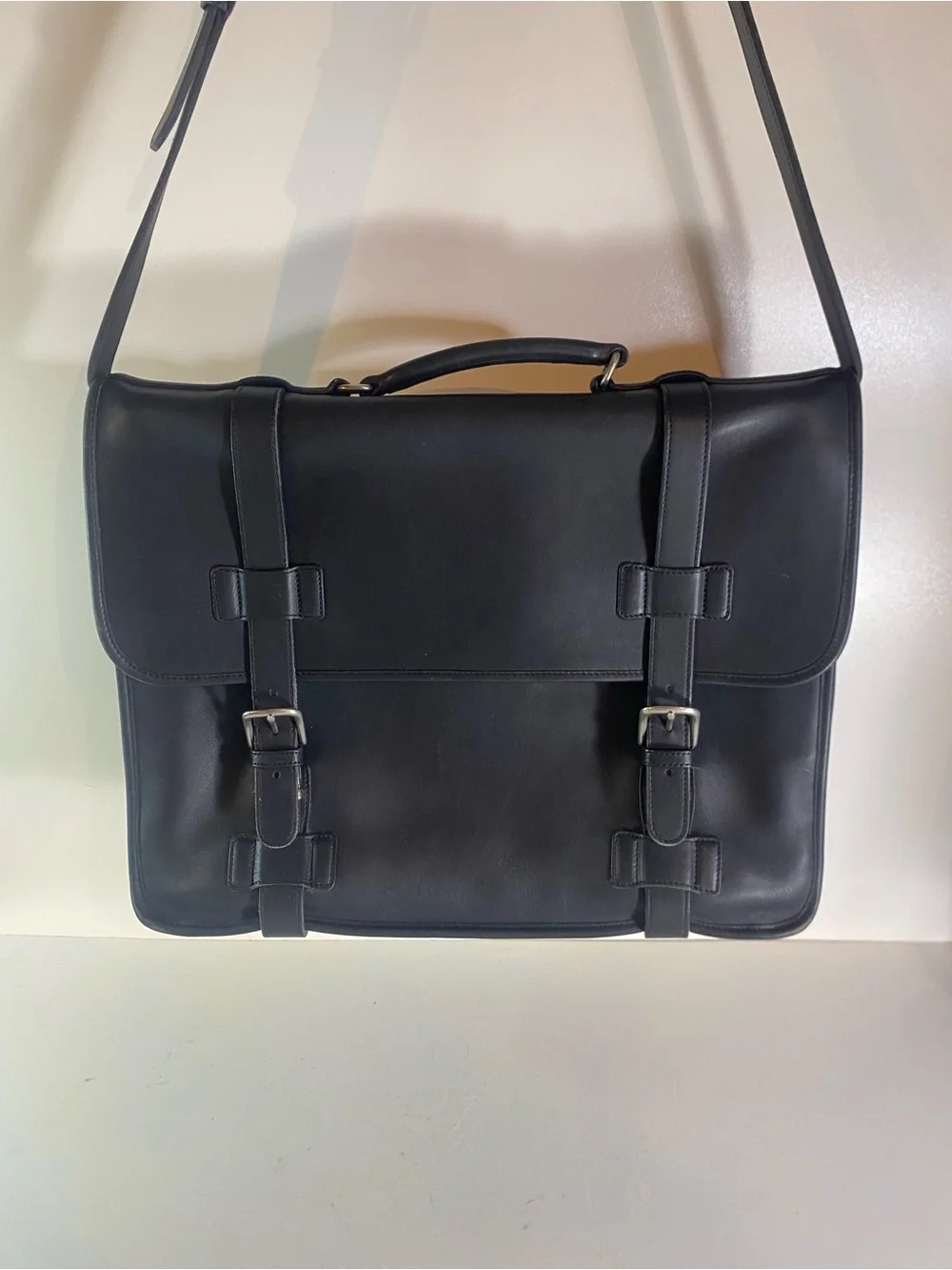 Vintage Coach Black Leather Briefcase Laptop Messenger Bag Adjustable Strap